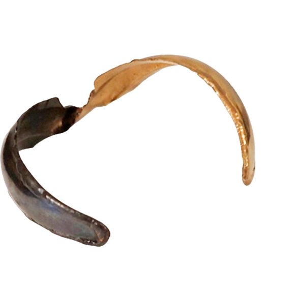 1980s True Vintage Twisted Brass and Oxidized Large Metal Choker Collar Necklace - Picture 5 of 7